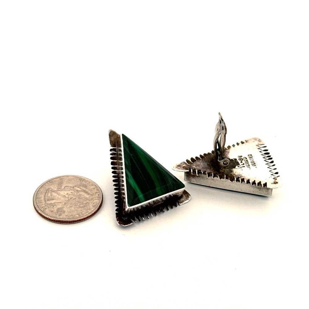 Vintage TAXCO Earrings MALACHITE Gemstones Sterling Mexico Clip 24G - Picture 10 of 16